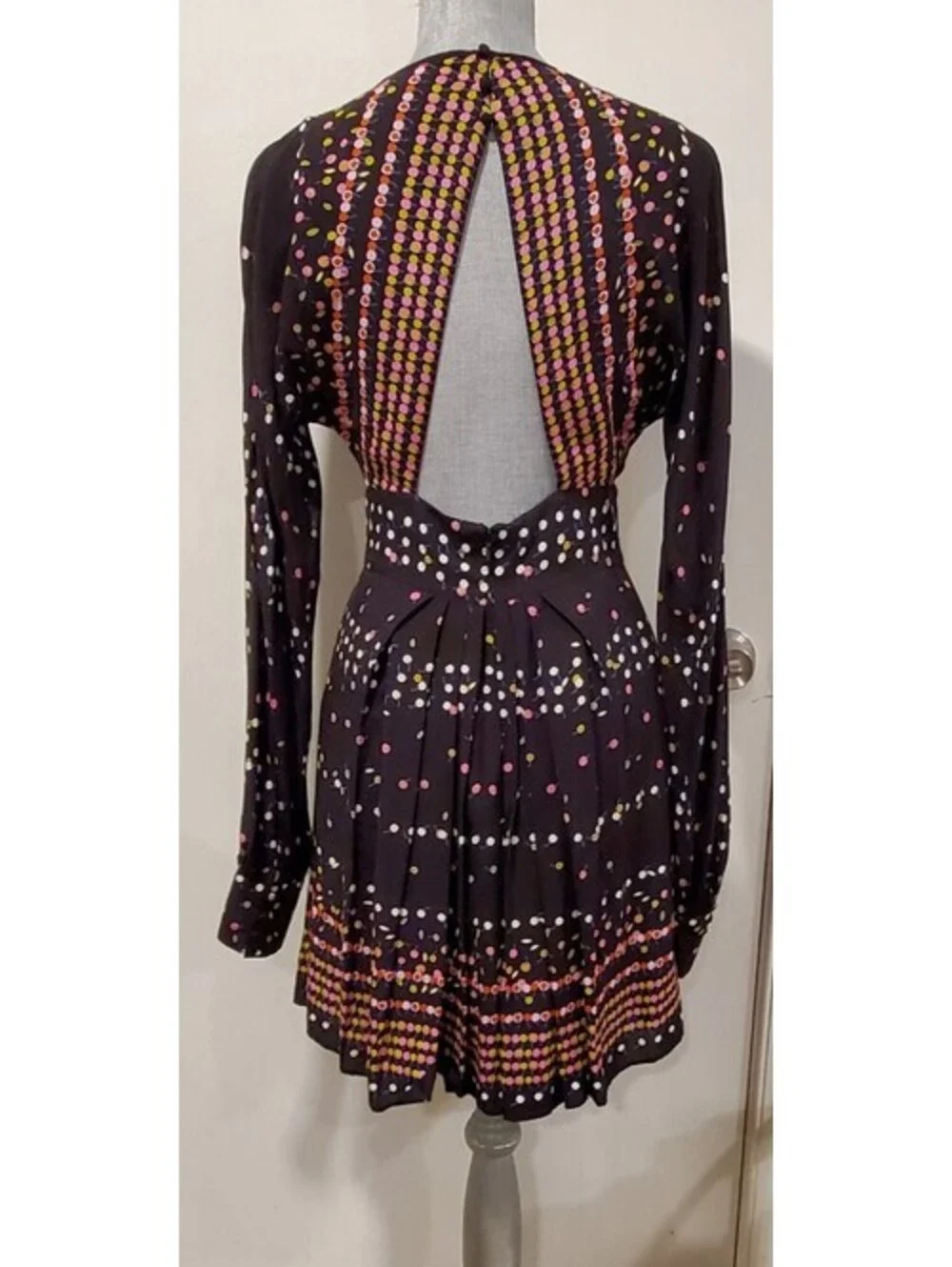 Free People Size 6 Black Coryn Dress Keyhole Back Polka Dots